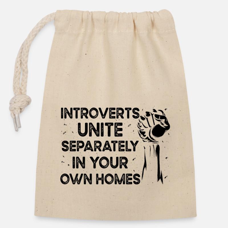 Introverti timide antisocial - Sac cadeau en coton avec cordon (14 x 20 cm) - nature