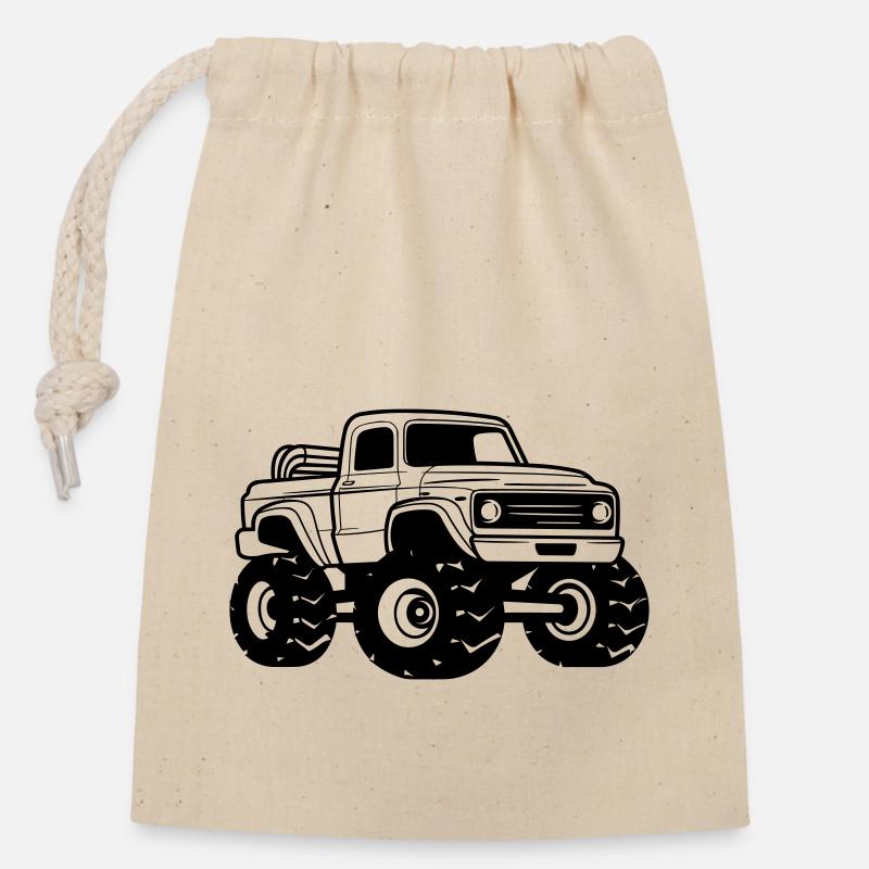 Monstertruck - Verschließbarer Geschenkbeutel aus Baumwolle (14x20cm) - Natur