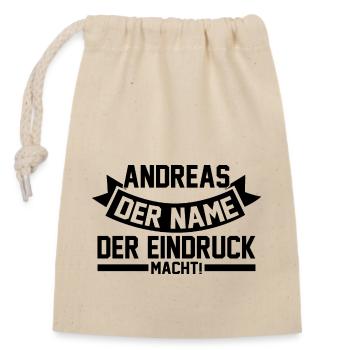 Vorname Andreas - Verschließbarer Geschenkbeutel aus Baumwolle (14x20cm) - Natur - Vorne
