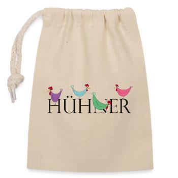 Humorvolle Hühner mit Wortspiel - Verschließbarer Geschenkbeutel aus Baumwolle (14x20cm) - Natur - Vorne