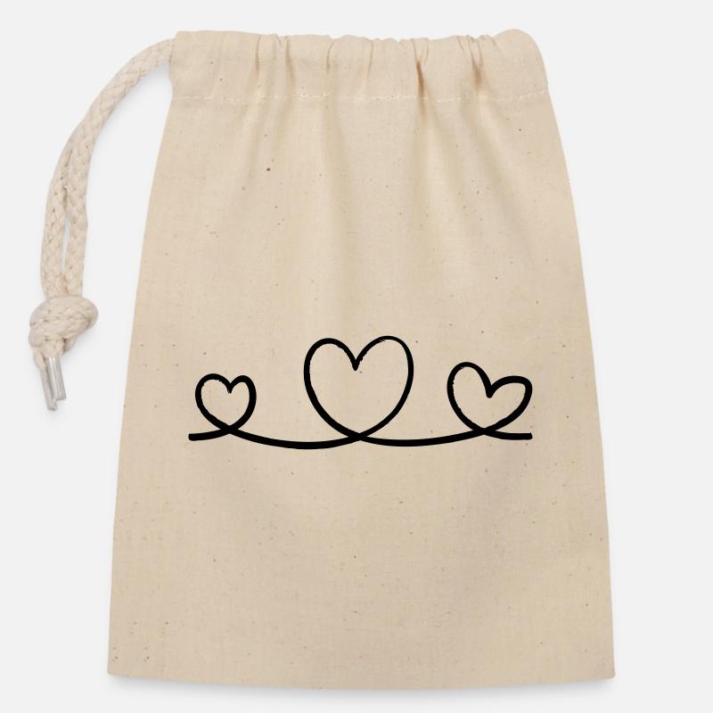 Line Graphic Three Hearts – Minimalist Motif - Closable cotton gift bag (14x20cm) - nature