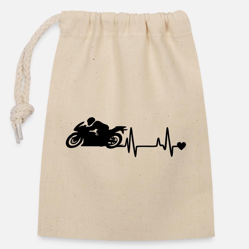 motocyclette - Sac cadeau en coton avec cordon (14 x 20 cm) - nature