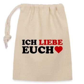 LIEBE Herzrot – Rotes Wortkunst-Design - Verschließbarer Geschenkbeutel aus Baumwolle (14x20cm) - Natur - Vorne