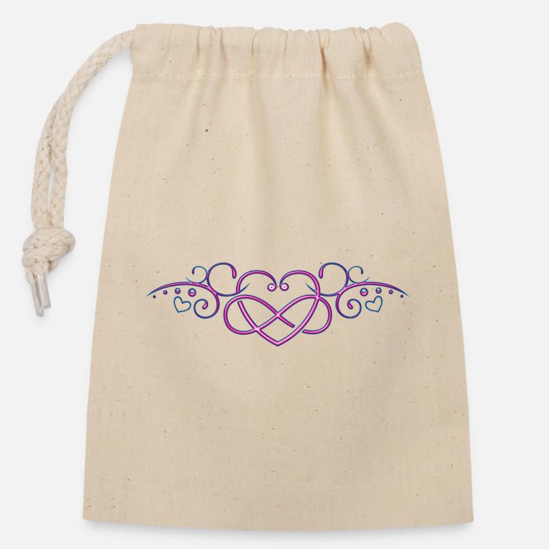 Coeur avec signe de l'infini, rose - Sac cadeau en coton avec cordon (14 x 20 cm) - nature