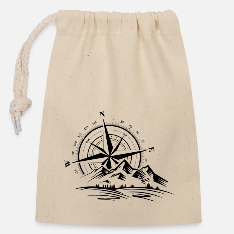 Compass Direction Mountain Graphic - Closable cotton gift bag (14x20cm) - nature