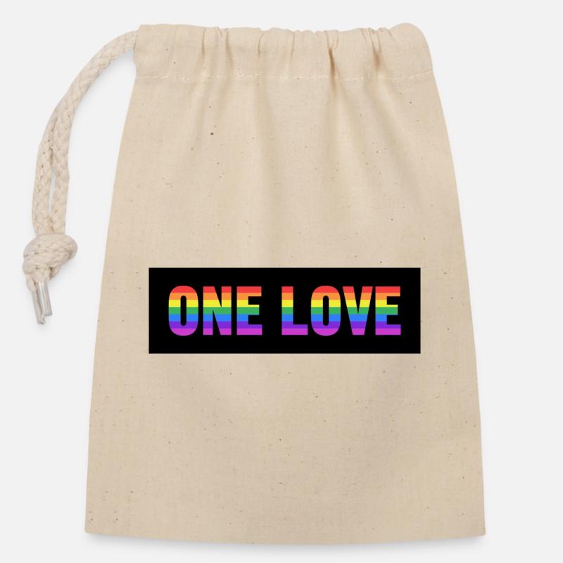 ONE LOVE - Verschließbarer Geschenkbeutel aus Baumwolle (14x20cm) - Natur