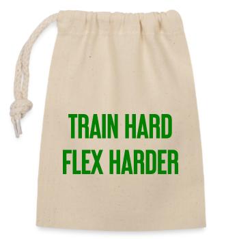 Train Hard Flex Harder - Verschließbarer Geschenkbeutel aus Baumwolle (14x20cm) - Natur - Vorne