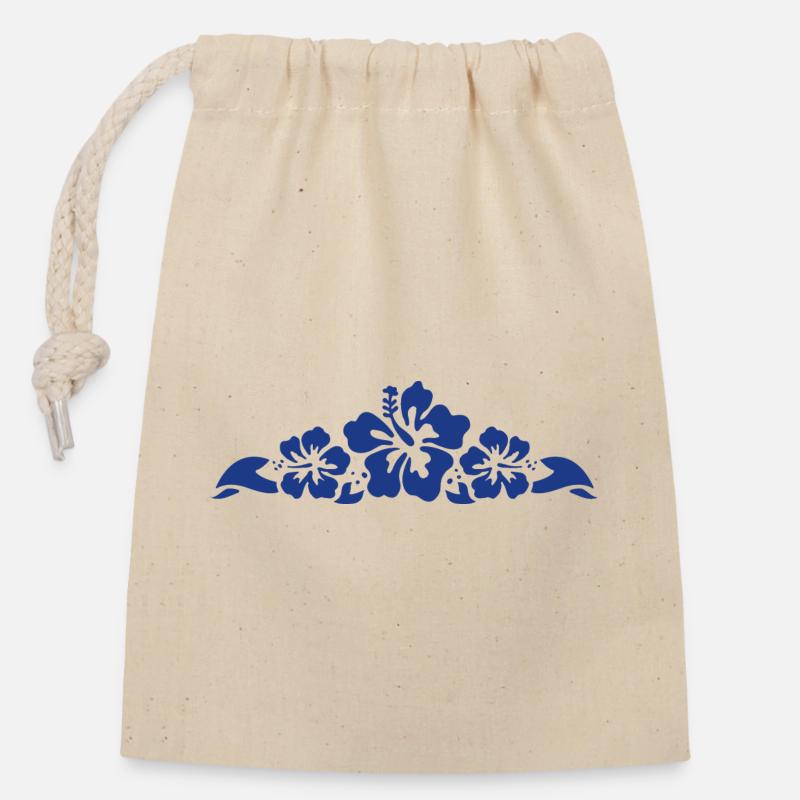 Hibiscus and Leaves - Blue - Closable cotton gift bag (14x20cm) - nature