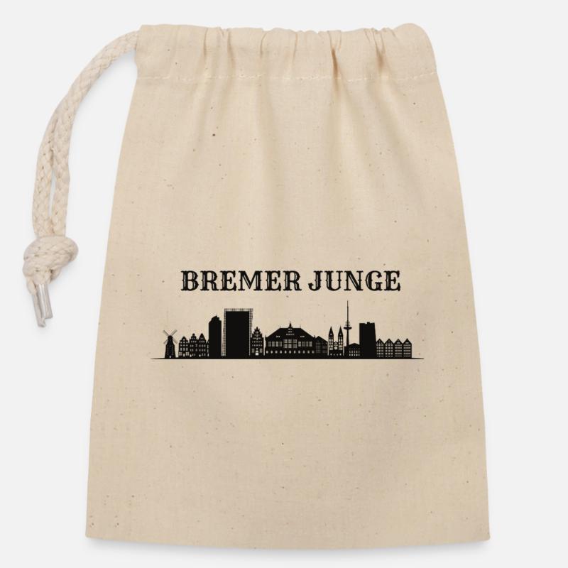 Bremen Boy Skyline Silhouette - Closable cotton gift bag (14x20cm) - nature