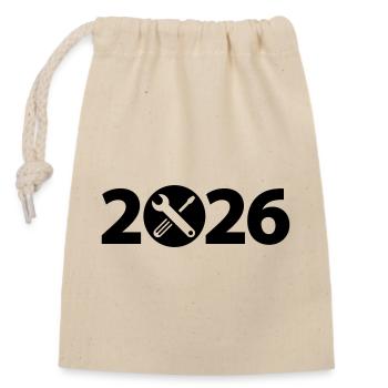 Rénovation 2026, artisan 2026, constructeur 2026 - Sac cadeau en coton avec cordon (14 x 20 cm) - nature - Devant