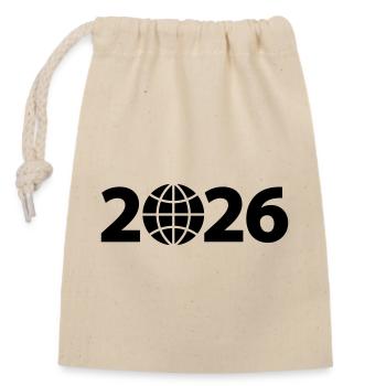 Globus 2026, Weltreise 2026, Weltkugel 2026 - Verschließbarer Geschenkbeutel aus Baumwolle (14x20cm) - Natur - Vorne
