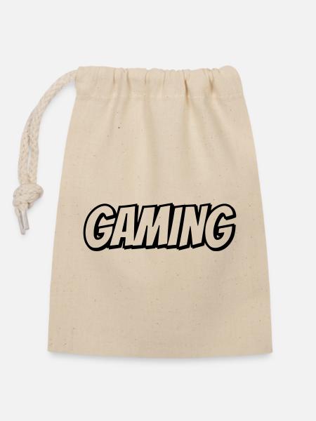 Gaming_Aufschrift - Verschließbarer Geschenkbeutel aus Baumwolle (14x20cm) - Natur