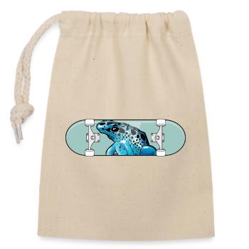 Blue Frog auf Skateboard - Verschließbarer Geschenkbeutel aus Baumwolle (14x20cm) - Natur - Vorne