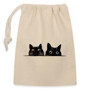 Zwei guckende Katzen schwarz - Verschließbarer Geschenkbeutel aus Baumwolle (14x20cm) - Natur - Vorne