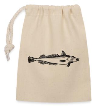 Fish: hake, angler motif - Closable cotton gift bag (14x20cm) - nature - Front