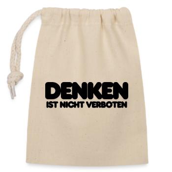 DENKEN IST NICHT VERBOTEN - SCHWARZER IT SPRUCH - Verschließbarer Geschenkbeutel aus Baumwolle (14x20cm) - Natur - Vorne