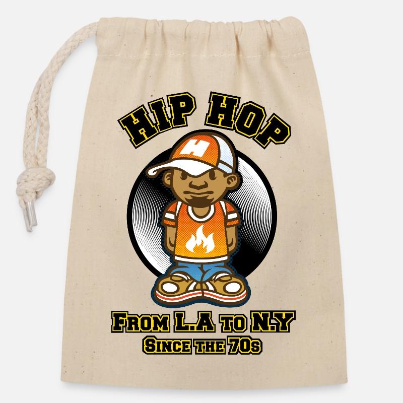 HIP HOP - Closable cotton gift bag (14x20cm) - nature