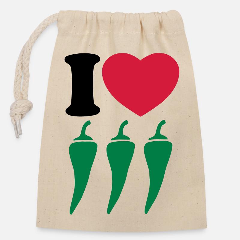 I love chilli - Closable cotton gift bag (14x20cm) - nature