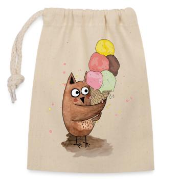 Hibou avec de la glace géante - Sac cadeau en coton avec cordon (14 x 20 cm) - nature - Devant