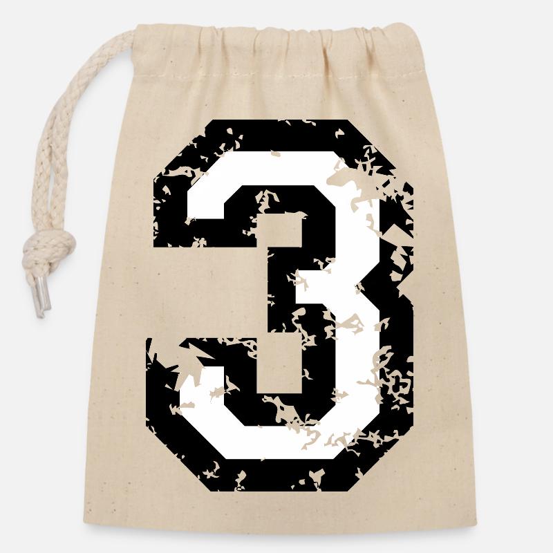 Le numéro trois - No. 3 (deux couleurs) blanc - Sac cadeau en coton avec cordon (14 x 20 cm) - nature