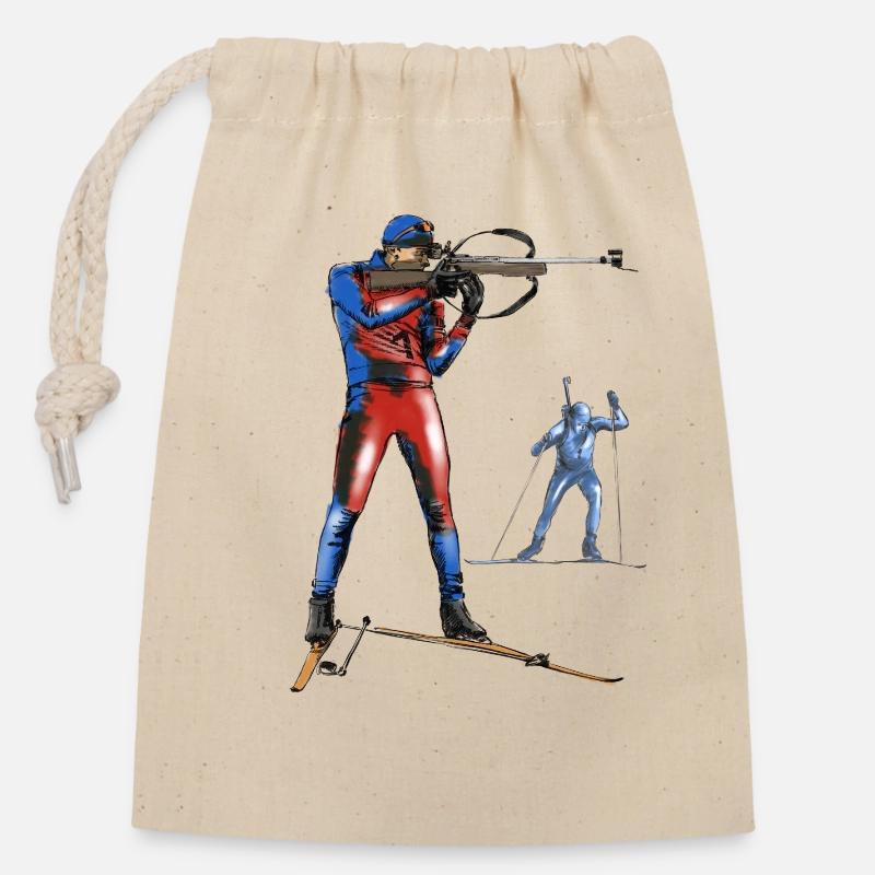 Biathlon - Verschließbarer Geschenkbeutel aus Baumwolle (14x20cm) - Natur