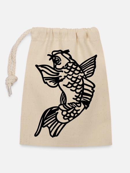 Koi Karpfen - Verschließbarer Geschenkbeutel aus Baumwolle (14x20cm) - Natur