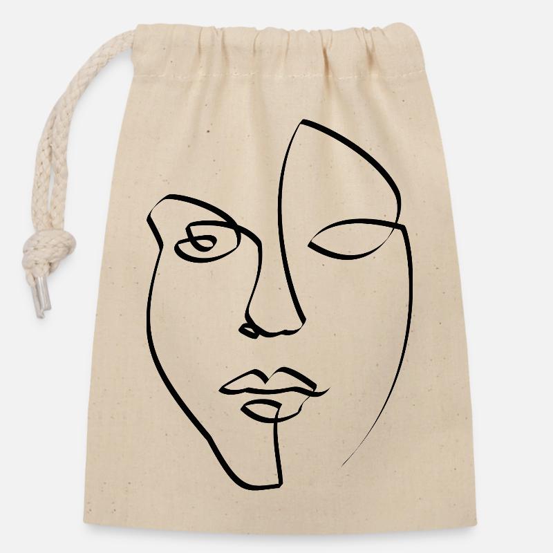 Face - Closable cotton gift bag (14x20cm) - nature