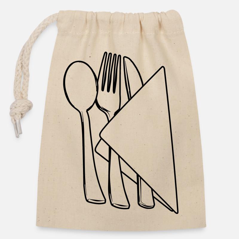 Couverts dans la serviette - Sac cadeau en coton avec cordon (14 x 20 cm) - nature