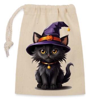 Helloween Kürbis Katze - Verschließbarer Geschenkbeutel aus Baumwolle (14x20cm) - Natur - Vorne