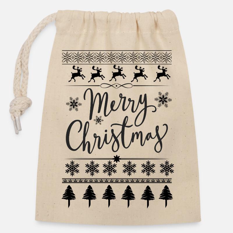 Joyeux Noël Scripté - Sac cadeau en coton avec cordon (14 x 20 cm) - nature