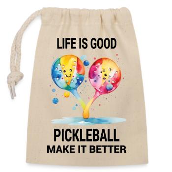 La vie est belle. Le pickleball l’améliore - Sac cadeau en coton avec cordon (14 x 20 cm) - nature - Devant
