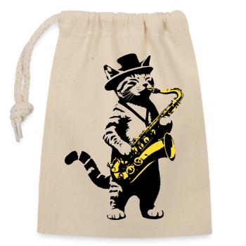 Cat Saxophone Music Street Art Stencils Style - Closable cotton gift bag (14x20cm) - nature - Front