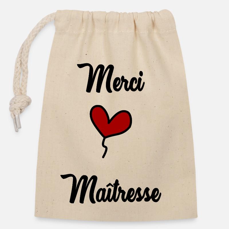 MERCI. MAÎTRESSE. MERCI MAÎTRESSE. MAITRESSE - Sac cadeau en coton avec cordon (14 x 20 cm) - nature