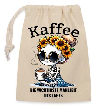 Kaffee wichtigste Mahlzeit des Tages - Verschließbarer Geschenkbeutel aus Baumwolle (14x20cm) - Natur - Vorne