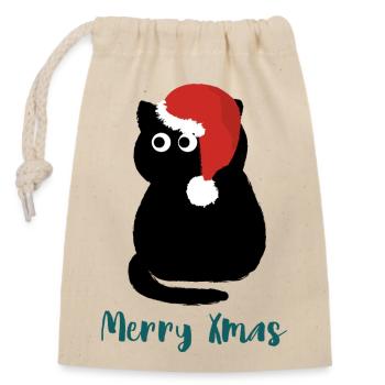 Xmas Cat Christmas Hat - Closable cotton gift bag (14x20cm) - nature - Front