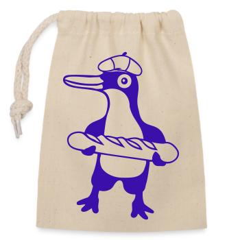 Pinguin Französisch Baguette Paris Frankreich Süß - Verschließbarer Geschenkbeutel aus Baumwolle (14x20cm) - Natur - Vorne