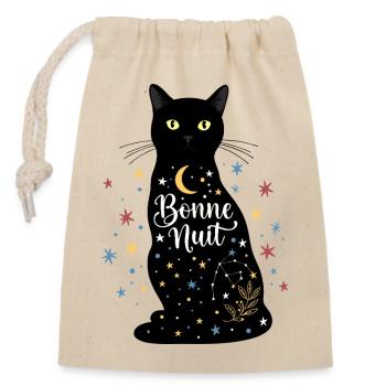 Cat Noir "Good Night": Magical and Starry Design - Closable cotton gift bag (14x20cm) - nature - Front