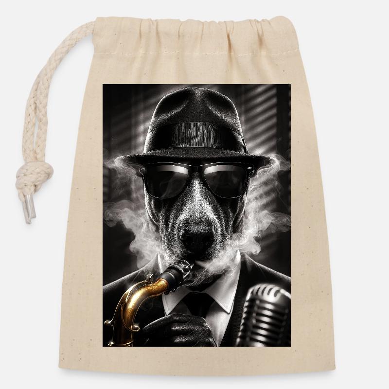 Dog in Jazz - Closable cotton gift bag (14x20cm) - nature