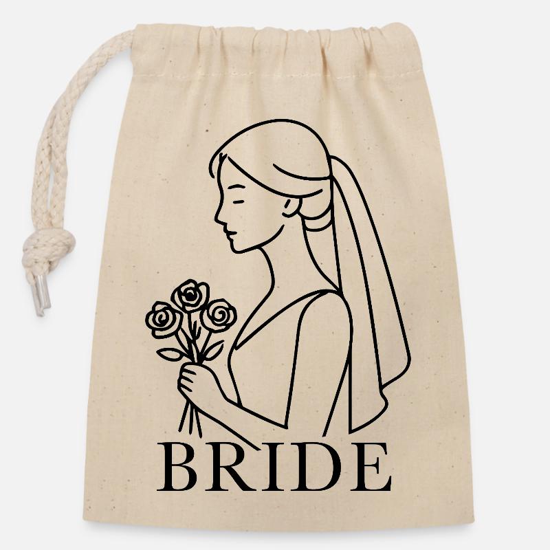 Illustration Mariée - Sac cadeau en coton avec cordon (14 x 20 cm) - nature