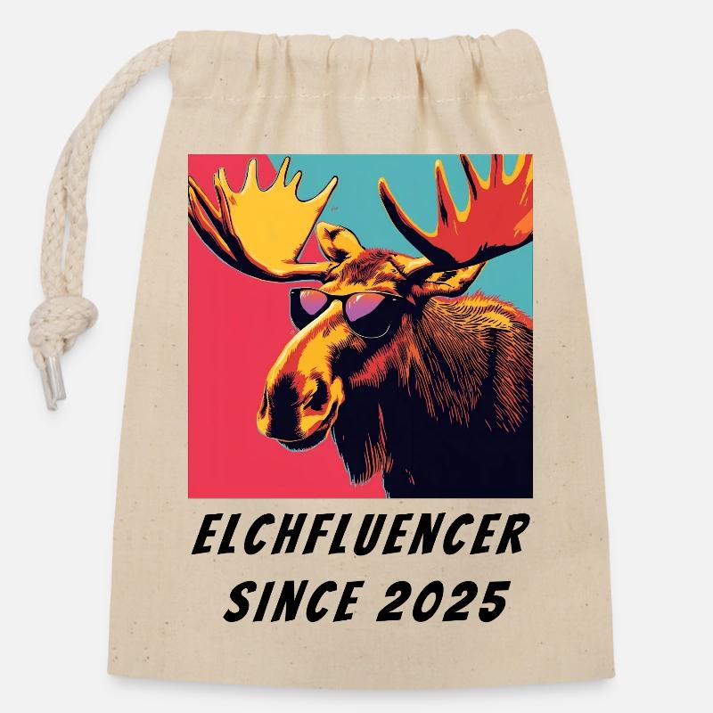 Emil - Elchfluencer since 2025 - Verschließbarer Geschenkbeutel aus Baumwolle (14x20cm) - Natur
