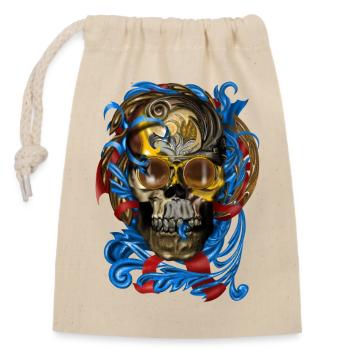 Barock Skull mit Blau Bändern - Verschließbarer Geschenkbeutel aus Baumwolle (14x20cm) - Natur - Vorne