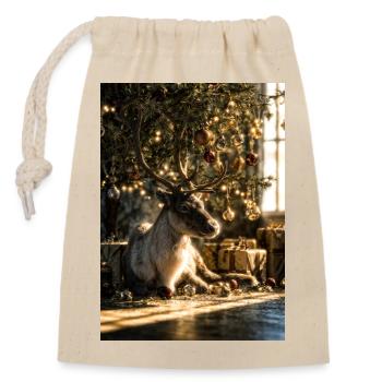 Renne sous les lumières de Noël - Sac cadeau en coton avec cordon (14 x 20 cm) - nature - Devant
