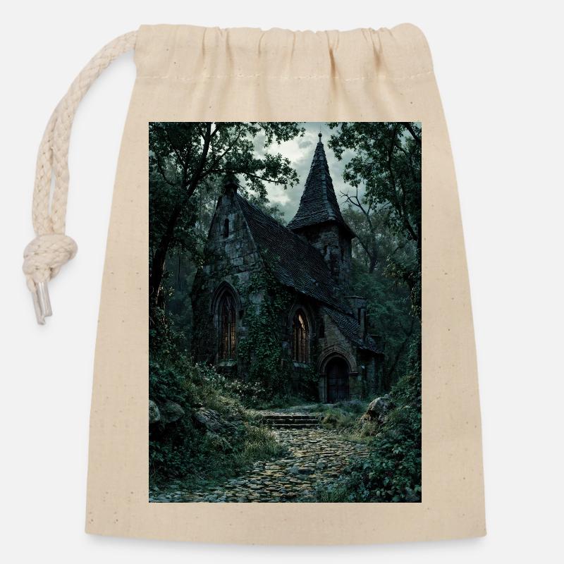 Mondschein-Waldkapelle - Verschließbarer Geschenkbeutel aus Baumwolle (14x20cm) - Natur