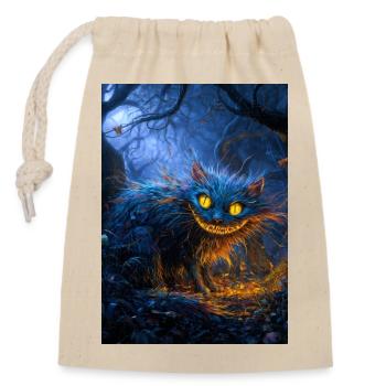 Blaue Grinsekatze im Mondschein - Verschließbarer Geschenkbeutel aus Baumwolle (14x20cm) - Natur - Vorne