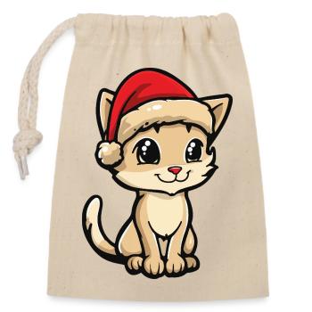 Noël chat - Sac cadeau en coton avec cordon (14 x 20 cm) - nature - Devant