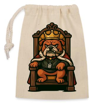 Royal Bulldog King on Throne Cartoon Graphic - Closable cotton gift bag (14x20cm) - nature - Front