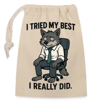 Loup de bureau avec cravate - Sac cadeau en coton avec cordon (14 x 20 cm) - nature - Devant