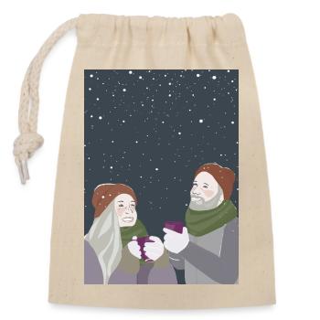 Freunde im Schnee - Verschließbarer Geschenkbeutel aus Baumwolle (14x20cm) - Natur - Vorne