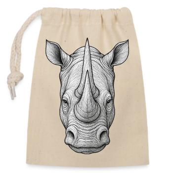 Dessin détaillé de la tête en style lin de rhinocéros - Sac cadeau en coton avec cordon (14 x 20 cm) - nature - Devant