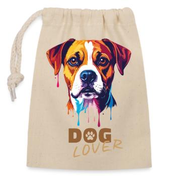 Hundeliebhaber / Dog lover - Verschließbarer Geschenkbeutel aus Baumwolle (14x20cm) - Natur - Vorne